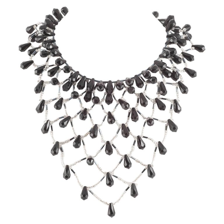 Dramatic black and clear bead bib necklace, attributed to  Langani,Germany,1960s For Sale at 1stDibs