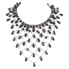 Dramatic black and clear bead bib necklace,att. Langani 1960s 7