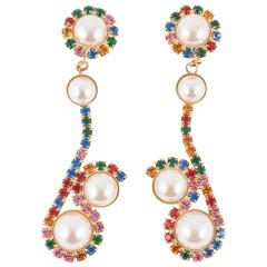 Vibrant multi coloured long drop earrings, 1980s 7