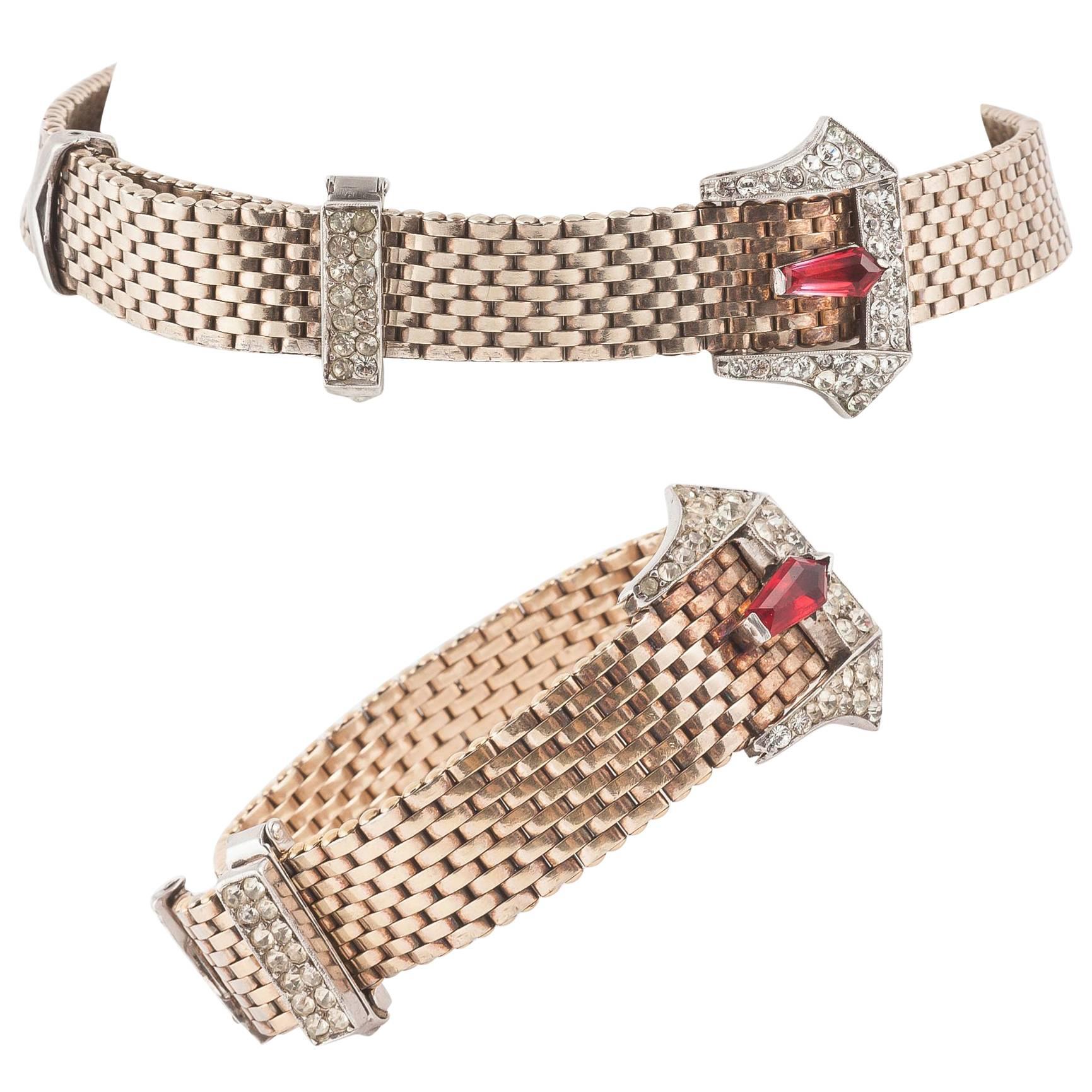 Kreisler gilt and paste 'buckle' choker and bracelet, 1940s