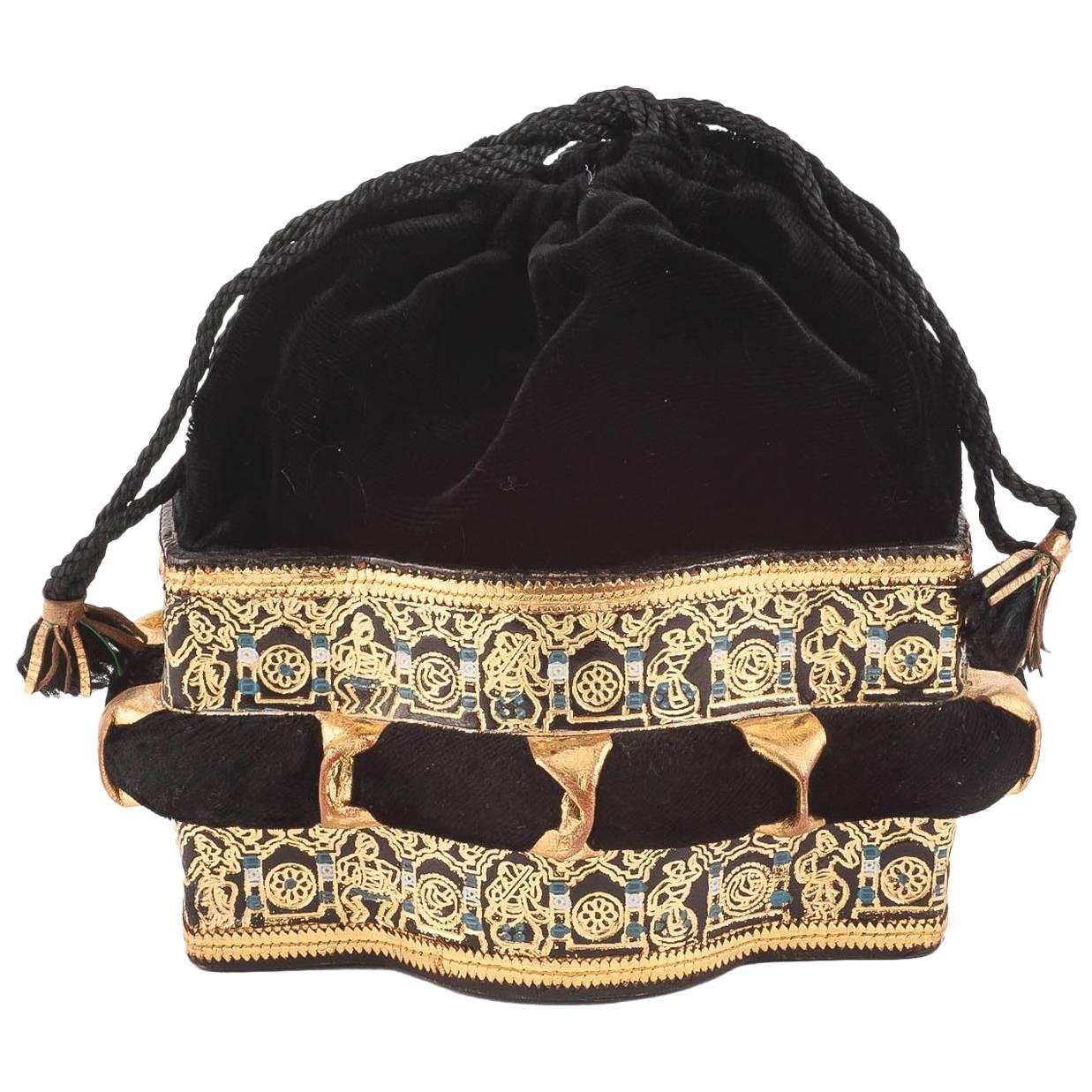 Velvet and stamped leather evening bag, 1940s