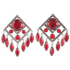 Les Bernard paste and red glass square earrings, 1980s 2