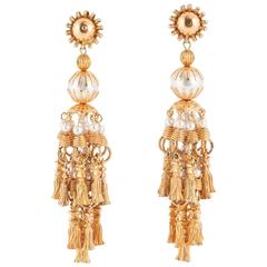 Striking gilt and pearl 'tassle' earrings, William de Lillo, 1970s