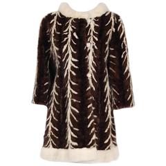 1960's Arnold Constable Couture Ivory & Brown Graphic Mink-Fur Mod Jacket Coat 3