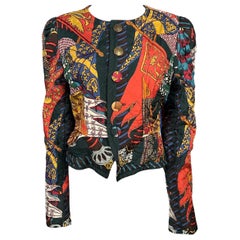 1990's Hermes Vintage Quilted Reversible Scarf Print Jacket