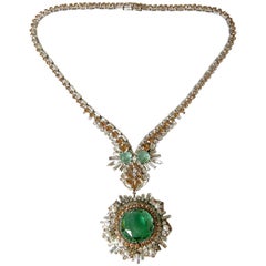 Vintage West German Rhinestone Necklace with Faux Emeralds Diamonds and Citrines