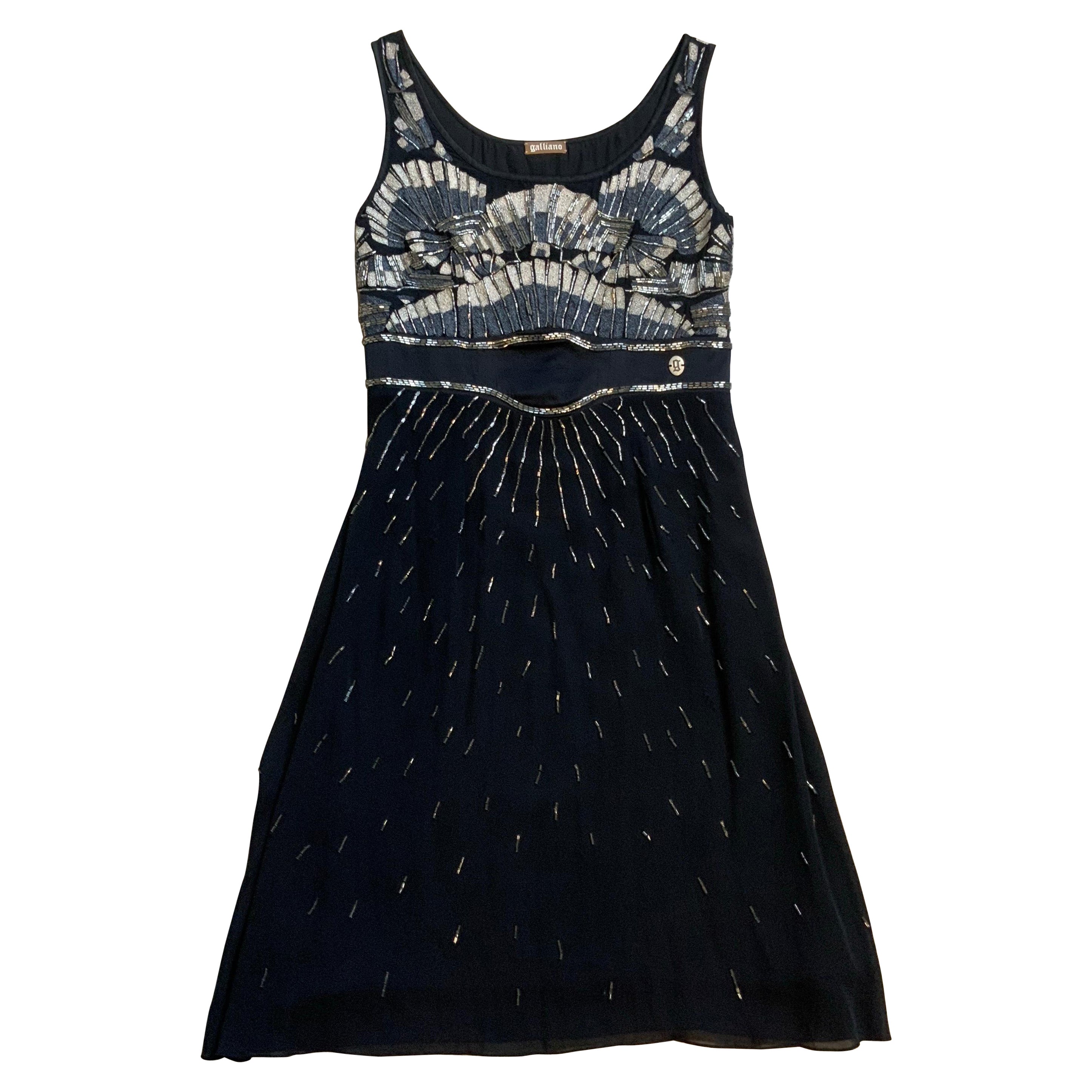 Galliano Black silk and sequins mini Dress For Sale