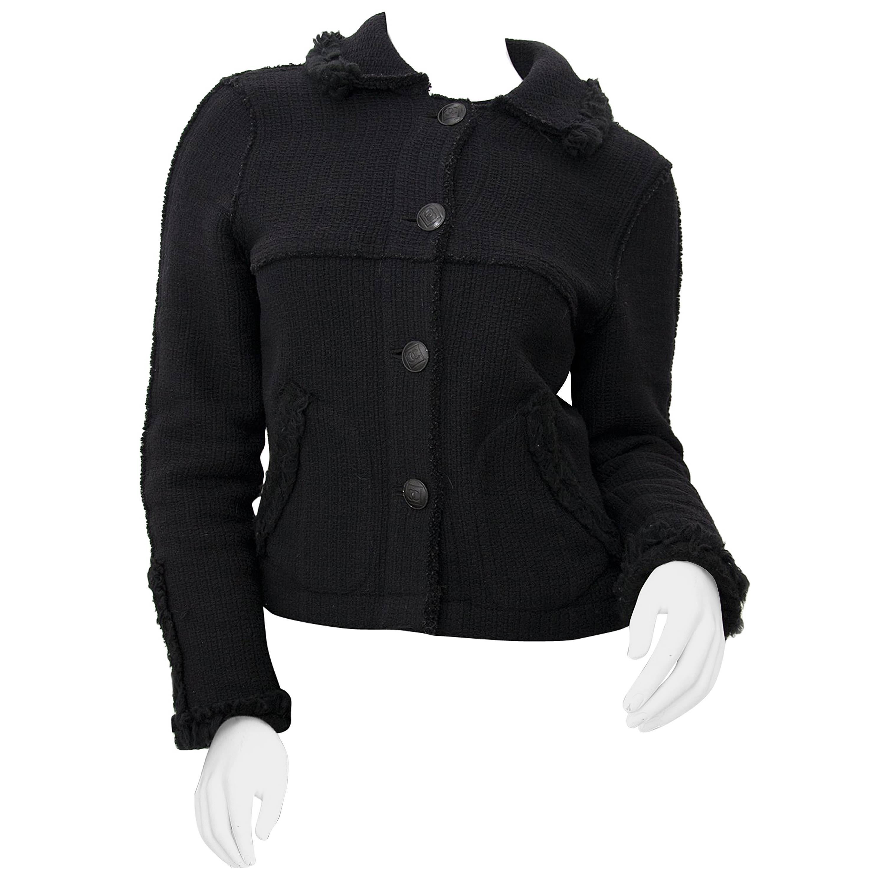 Chanel Black Woolen Blazer - Size 36