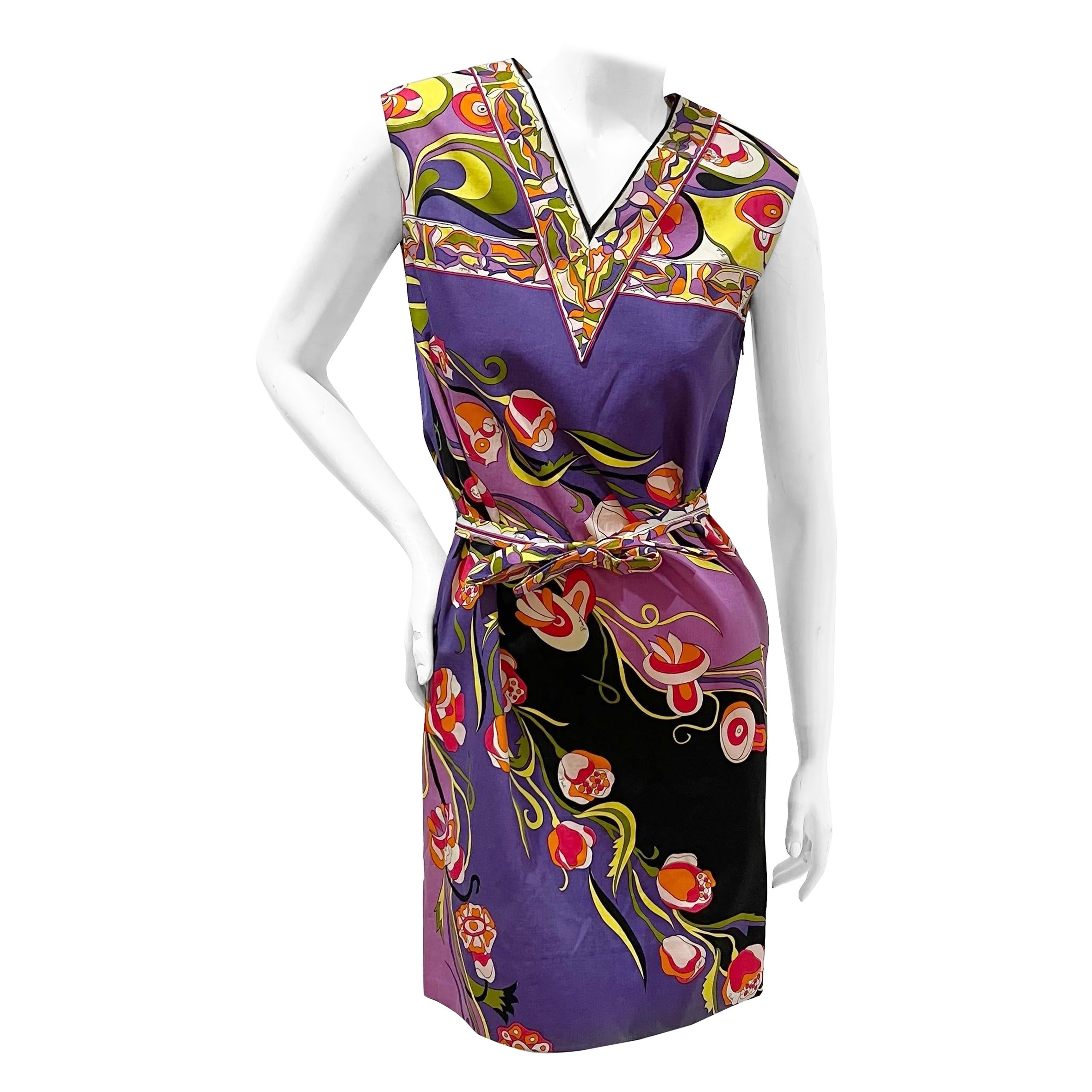 Emilio Pucci - Vestito a ruota con stampa rosa d'epoca (anni '60/'70) in vendita