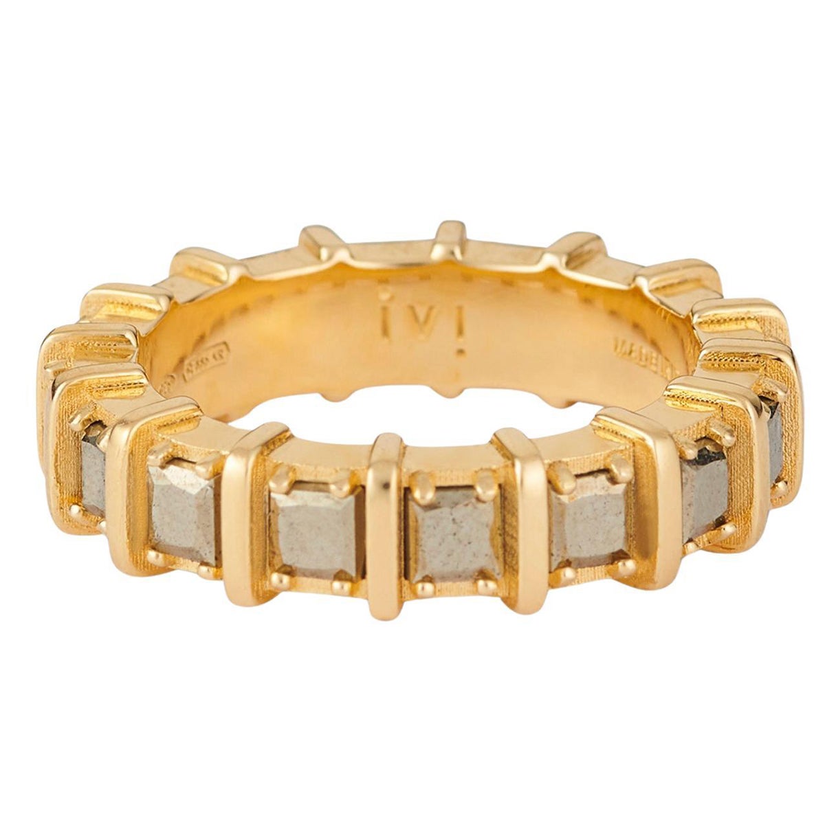 Gold Ring with Pyrite Natural Gemstones - US Size 7 For Sale