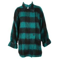 1990's Jean-Charles de Castelbajac jade green blanket jacket with leather detail