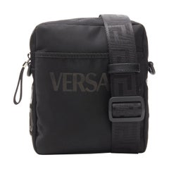 VERSACE La Greca Vintage 90s Logo print black nylon crossbody bag