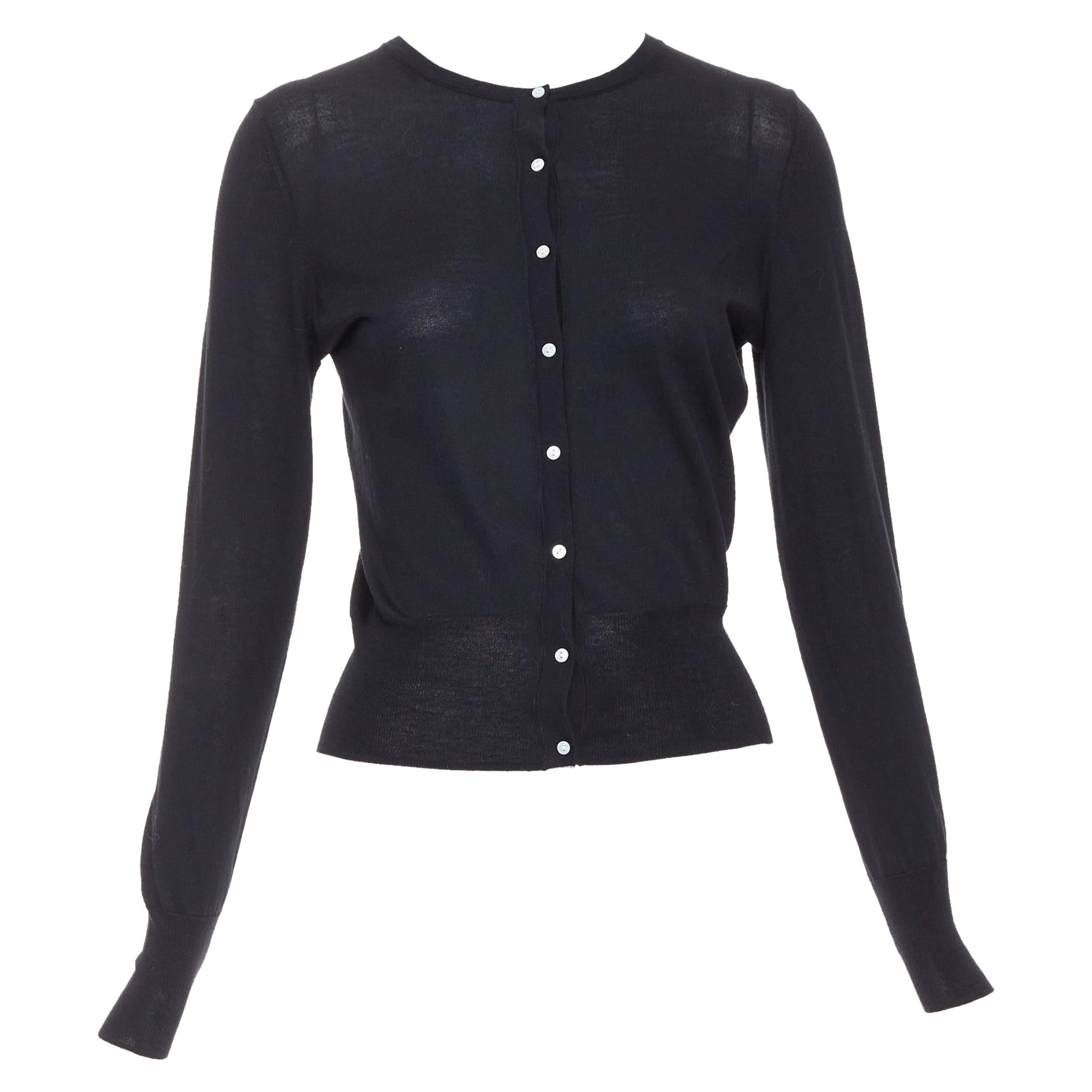THEORY black silk cotton white buttons crew neck cardigan S
