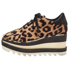 Stella McCartney Leopard Print Velvet Elyse Platform Derby Sneakers Size 35