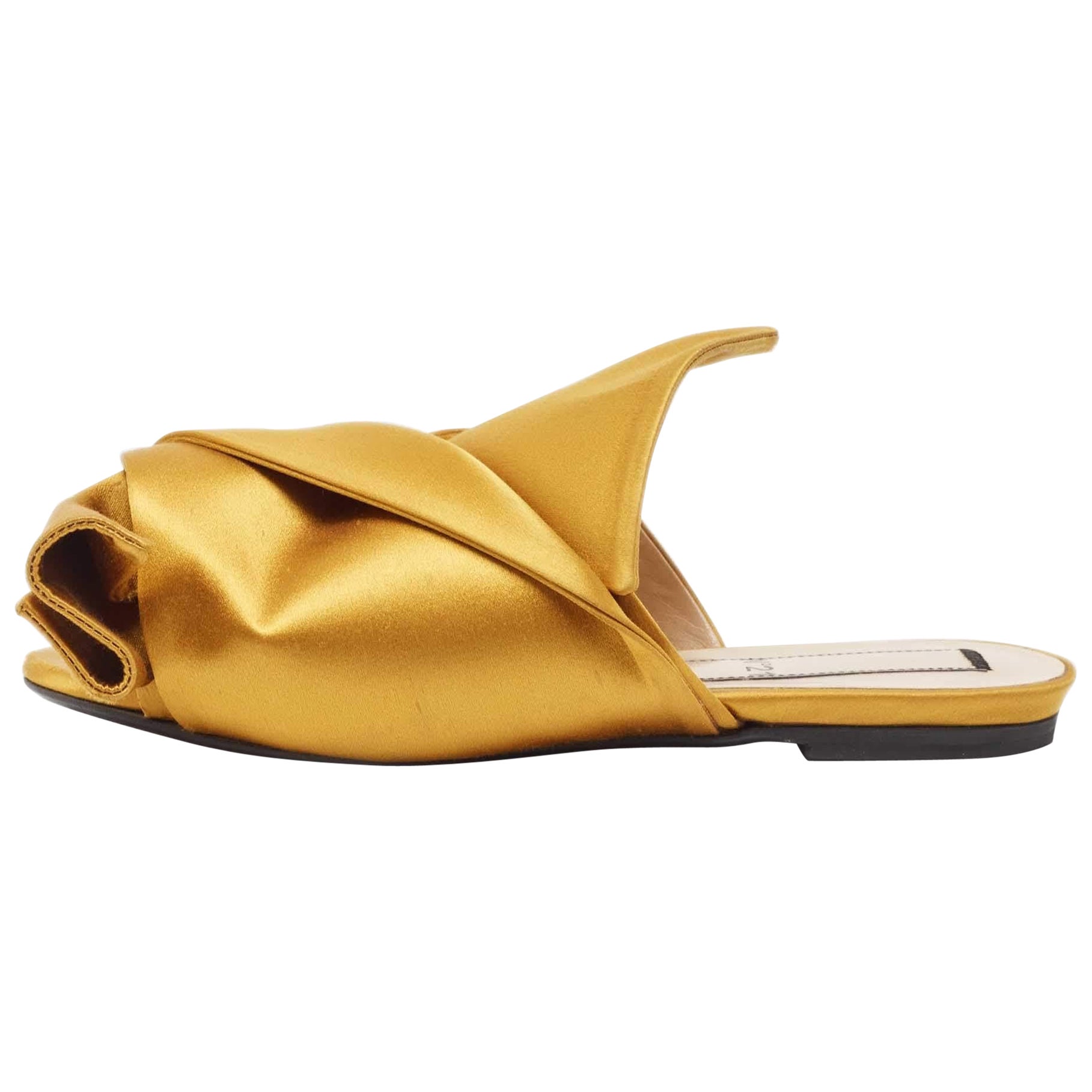 N°21 Satin jaune nœud Raso Slides plates Taille 37 en vente