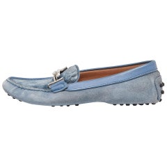 Tod's Blau Samt Wildleder und Leder Double T Gommino Driving Loafers Größe 37
