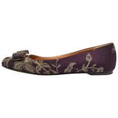 Salvatore Ferragamo Purple Floral Lace & Satin Varina Ballet Flats Size 35.5