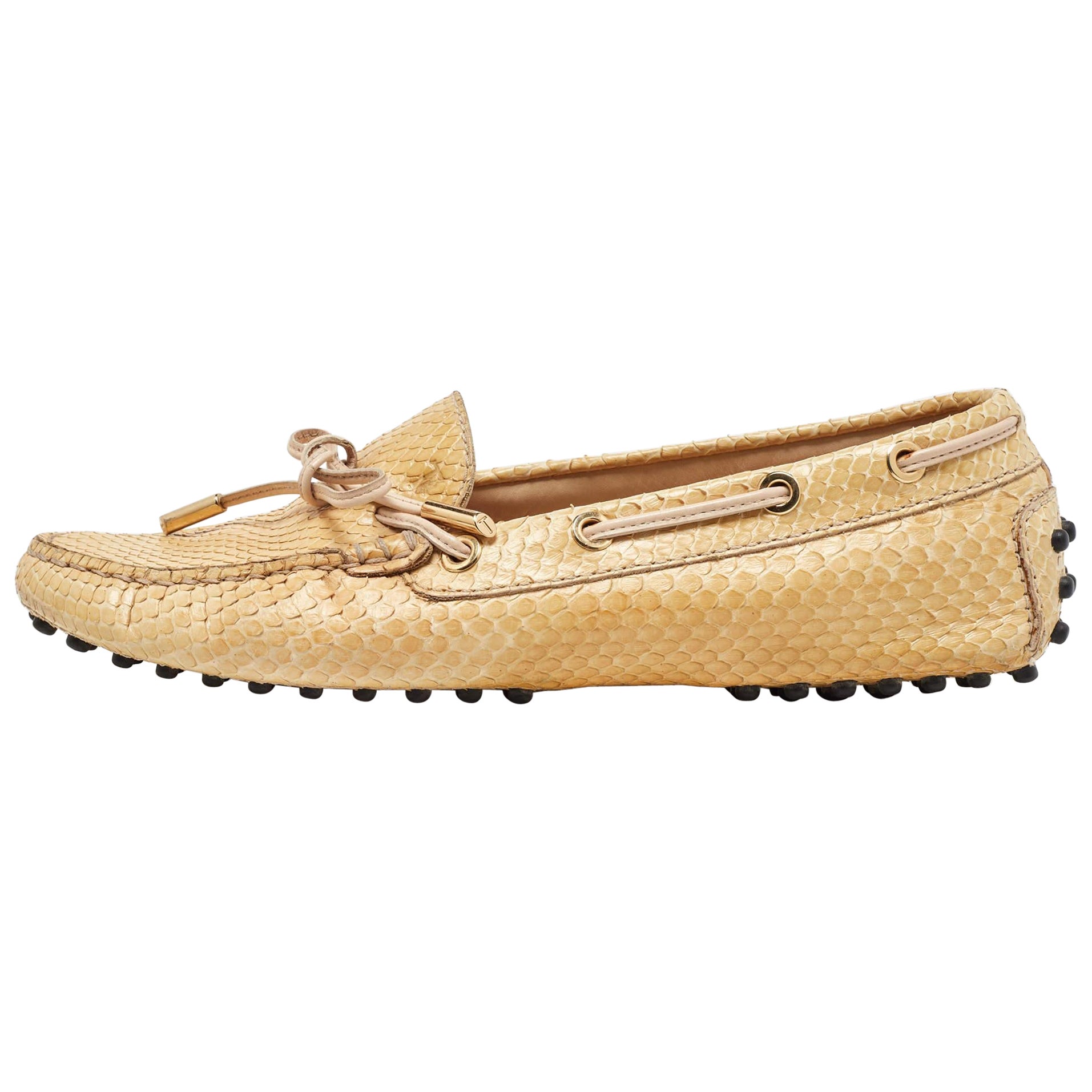 Tod's Beige Watersnake Leather Penny Slip On Loafers Size 36.5 For Sale