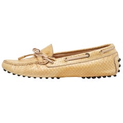Tod's Mocassins Penny en cuir de serpent beige, taille 36,5