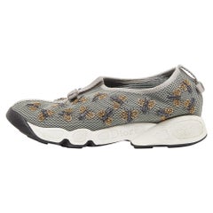 Dior Grey Beads Embellished/ Embroidery Mesh Fusion Sneakers Size 36