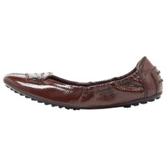 Tod's Brown Patent Leather Scrunch Ballet Flats Size 37