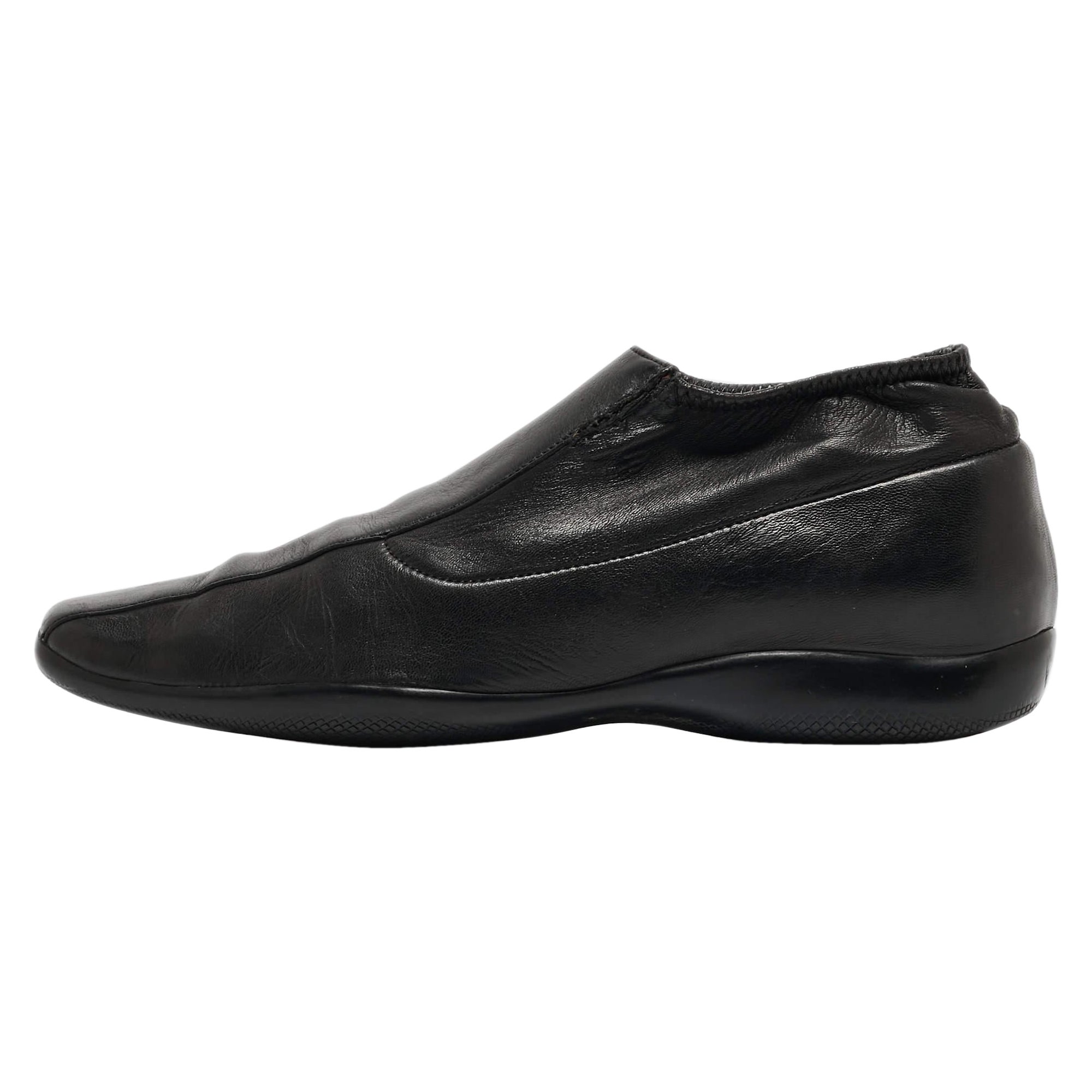 Prada Sport Black Leather Slip On Loafers Size 38