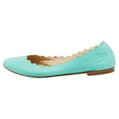 Chloe Green Scalloped Leder Lauren Ballet Flats Größe 37