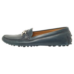 Used Salvatore Ferragamo Blue Leather Gancini Loafers Size 39