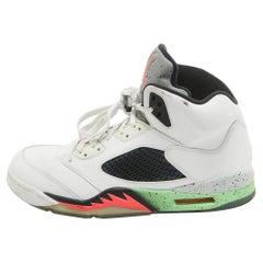 Air Jordan White Leather Jordan 5 Retro Poison Green Sneakers Size 47.5