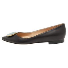 Manolo Blahnik Black Leather Pointed Toe Ballet Flats Size 37