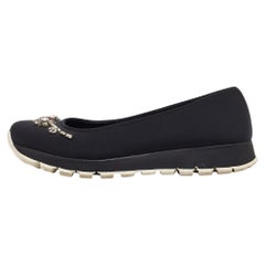 Prada Black Neoprene Crystal Embellished Slip On Sneakers Size 37.5