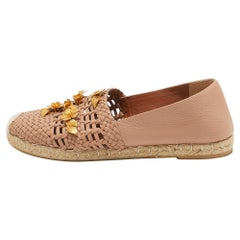 Valentino Light Pink Woven Leather Flower Embellished Espadrille Flats Size 40