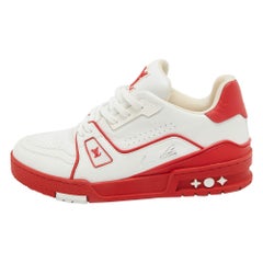 Louis Vuitton LV Trainer Turnschuhe aus weißem/rotem Leder Größe 39,5