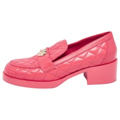 Chanel Pink Quilted Leather CC Block Heel Loafers Size 40