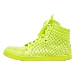 Gucci Neon Green Perforated Leather Lace Up High Top Sneakers Size 43
