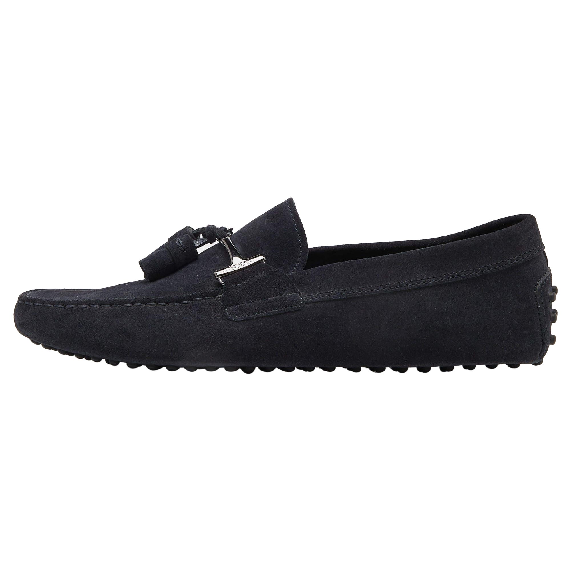 Tod's Navy Blue Suede Slip On Loafers Size 41.5 For Sale