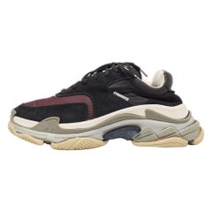Balenciaga Black Suede Leather & Fabric Triple S Low Top Sneakers Size 44