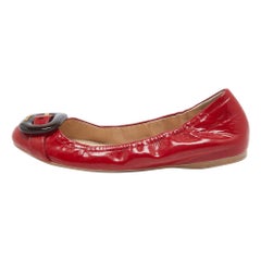 Prada Sport Red Patent Leather Buckle Ballet Flats Size 39