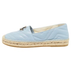 Gucci Blue matelassé Leather GG Marmont Espadrille Flats Size 40.5