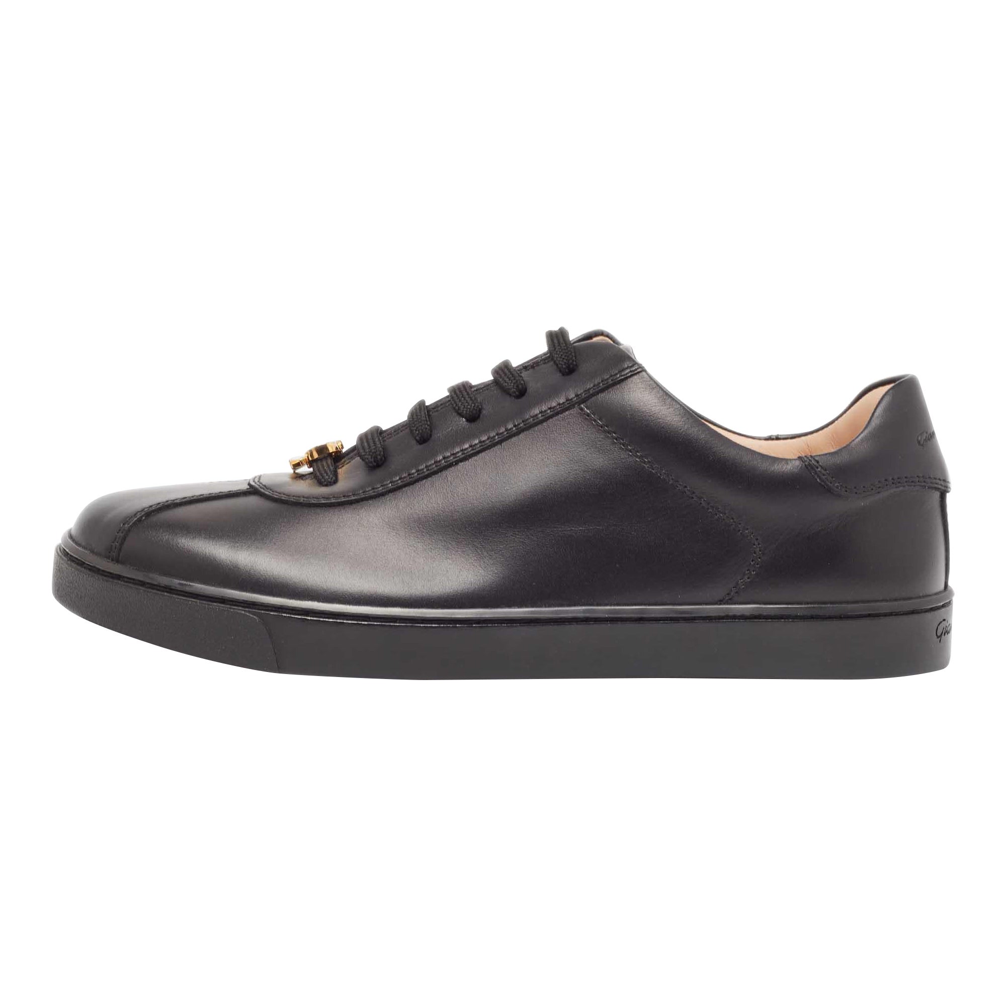 Gianvito Rossi Black Leather Ribbon Low Top Sneakers Size 37.5 For Sale