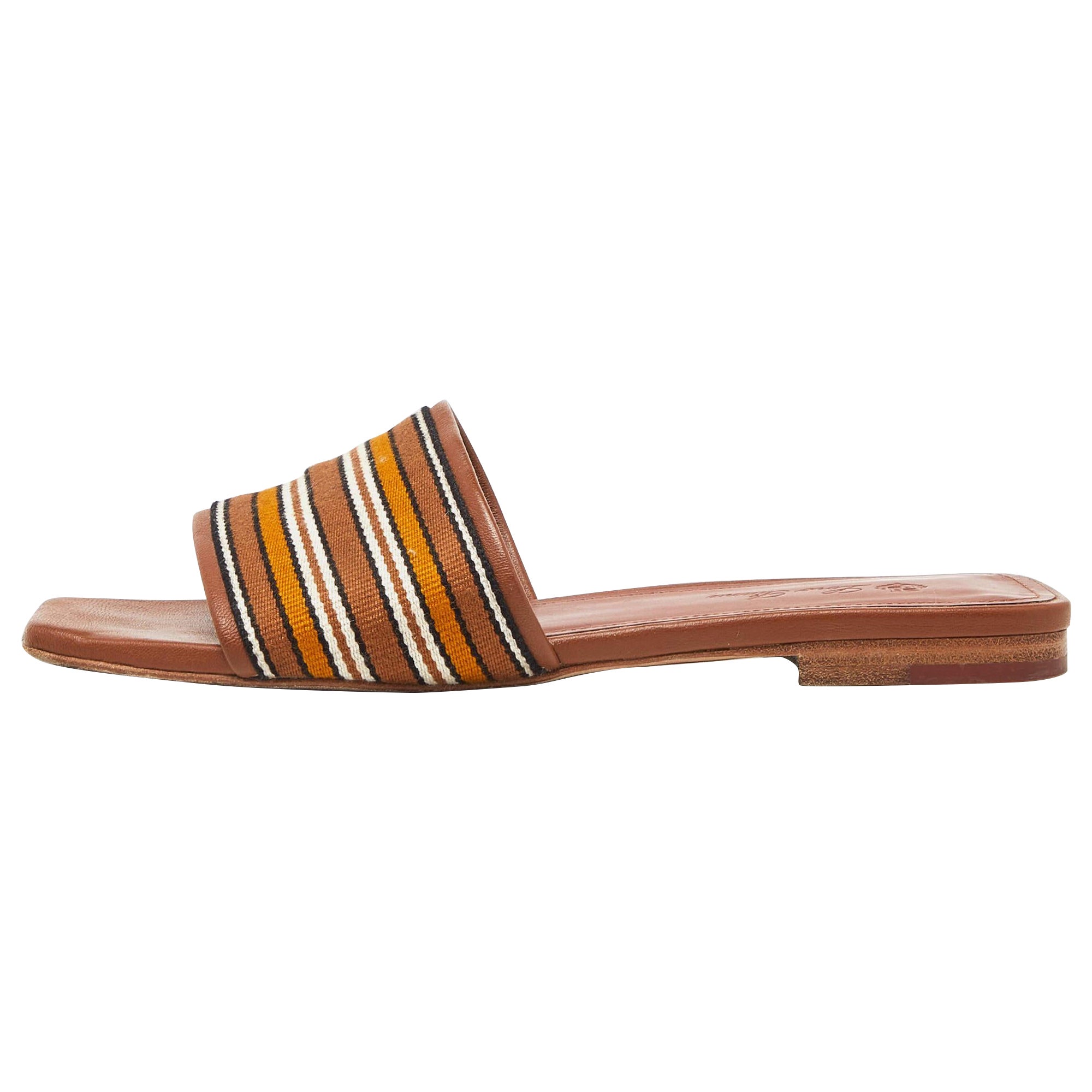 Loro Piana Brown Leder Flache Slides Größe 36