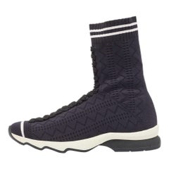 Fendi Black/White Knit Fabric Sock High Top Sneakers Size 37