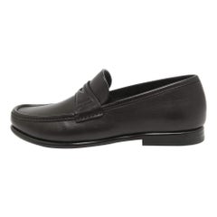 Used Salvatore Ferragamo Black Leather Connor Penny Loafers Size 40.5
