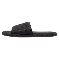 Balenciaga Black Logo Print Fabric Flat Slides Size 38