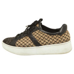 Bottega Veneta Nero/Oro Tessuto e Pelle Scarpe da Ginnastica Basse Taglia 39.5