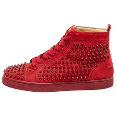 Christian Louboutin Red Suede Louis Spikes Sneakers Size 40.5
