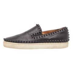 Christian Louboutin Black Leather Spike Pik Boat Slip On Sneakers Size 40.5
