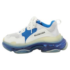 Balenciaga White/Blue Leather and Mesh Triple S Clear Sole Sneakers Size 41