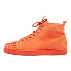 Christian Louboutin Orange Suede Lou Spikes Sneakers Size 41