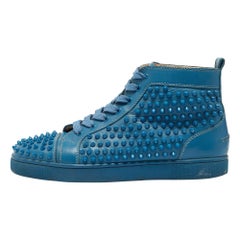 Used Christian Louboutin Blue Leather Louis Spikes Sneakers Size 41